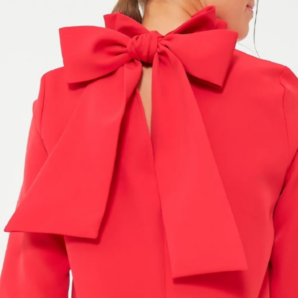 NWT Tuckernuck Daphne Dress Poppy Red Mini Preppy Bowtie Collar Pockets XXS - Picture 3 of 14